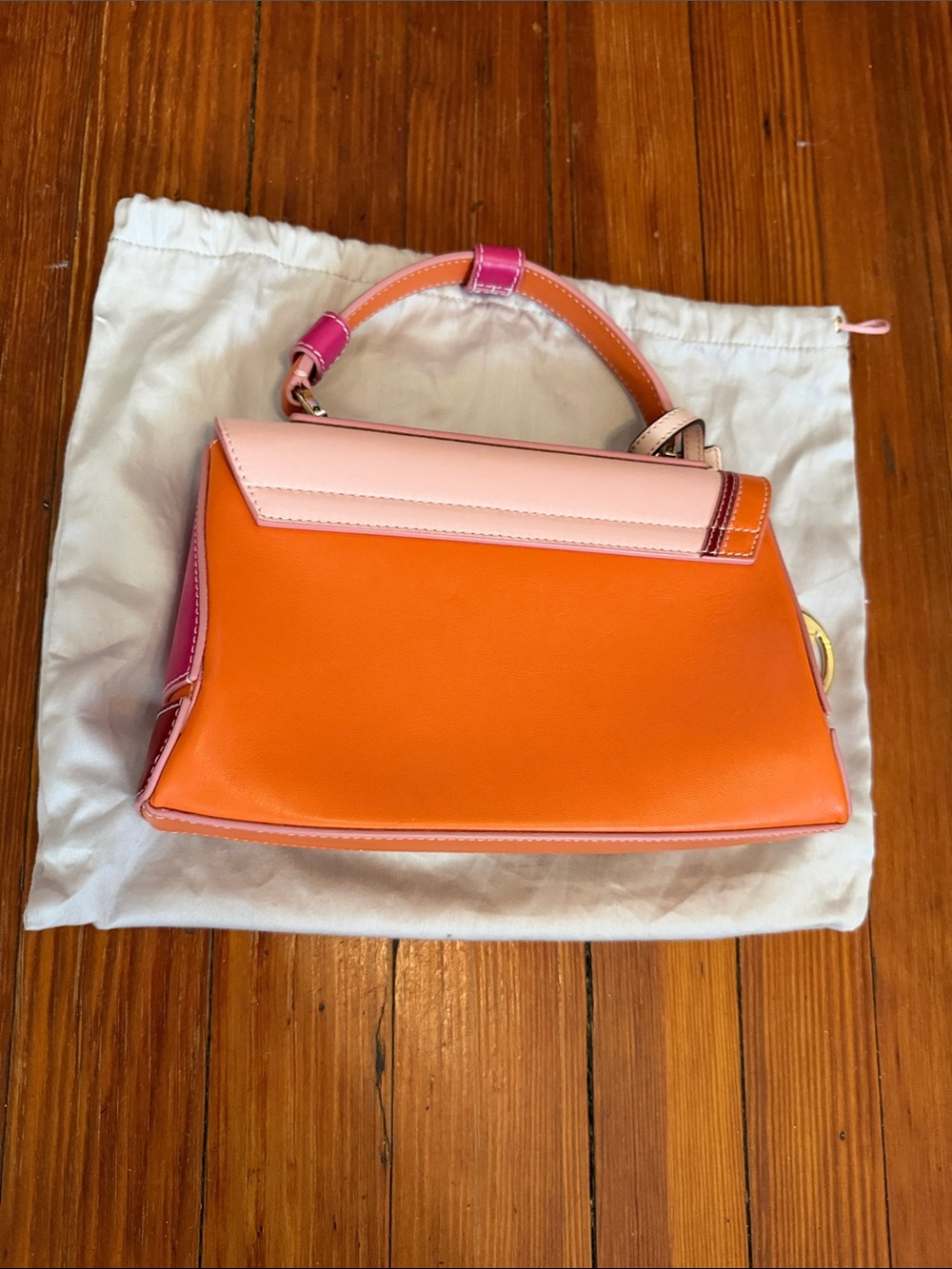 New Authentic Emilio Pucci Pink and Orange Leather Top-Handle Satchel - Picture 2 of 7